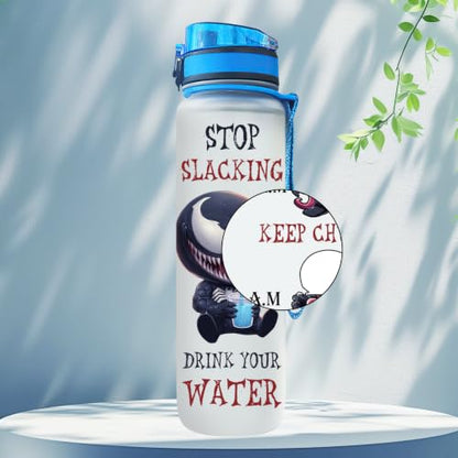 Dark Chibi Cartoon 32oz Water Bottle with Time Marker, Motivational Reusable Plastic Bottle with Flip Lid, Tritan Material, Gift for Movie Fans - color: Hero