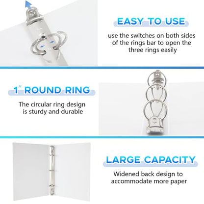 Henoyso 12 Pcs Plastic Flexible 1 Inch Mini 3 Ring Binders Fits 5.5" x 8.5" Paper, Holds(Capacity 200 Sheets), Three Round Rings Small White A5 Binders Bulk for School, Office Use, Photo Album - color: White, size: 1 Inch