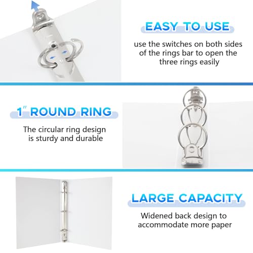 Henoyso 12 Pcs Plastic Flexible 1 Inch Mini 3 Ring Binders Fits 5.5" x 8.5" Paper, Holds(Capacity 200 Sheets), Three Round Rings Small White A5 Binders Bulk for School, Office Use, Photo Album - color: White, size: 1 Inch