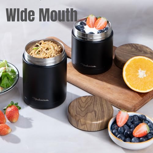 Modaniam Stainless Steel Insulated Food Jar Set of 2 (16oz + 12oz), Wide Mouth, Soup Thermo for Hot Food, Lunch Container, Insulated Soup Bowl, Hot and Cold Insulated Lunch Box For Adults, Black - color: Black Beauty