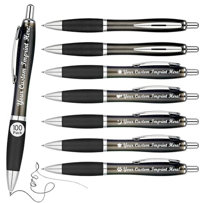 100 Packs Personalized Clear Pens - Custom Bulk Promotional Pens - color: Black