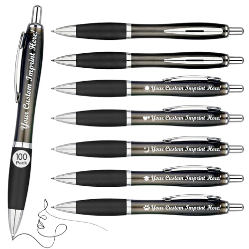 100 Packs Personalized Clear Pens - Custom Bulk Promotional Pens - color: Black