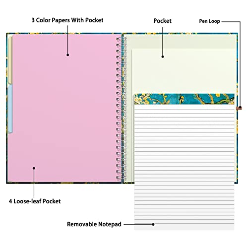 Rimilak Spiral Clipboard Folio with Refillable Lined Notepad, 14.5 x 9.8 in, Hardcover Cover with 5 Interior Pockets, Elastic Band and Pen Loop Series. Cute Stylish Clipfolio, Almond Tree - color: Almond Tree