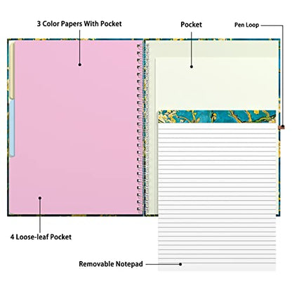 Rimilak Spiral Clipboard Folio with Refillable Lined Notepad, 14.5 x 9.8 in, Hardcover Cover with 5 Interior Pockets, Elastic Band and Pen Loop Series. Cute Stylish Clipfolio, Almond Tree - color: Almond Tree