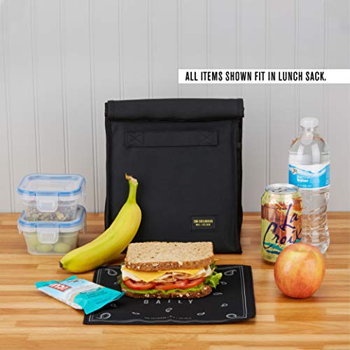 2nd Childhood Insulated Lunch Bag for Men, Durable & Reusable, Black | Slim lunch bag with carry handle, two mesh side pockets and a back slip pocket; insulated liner keeps food cool - color: Black