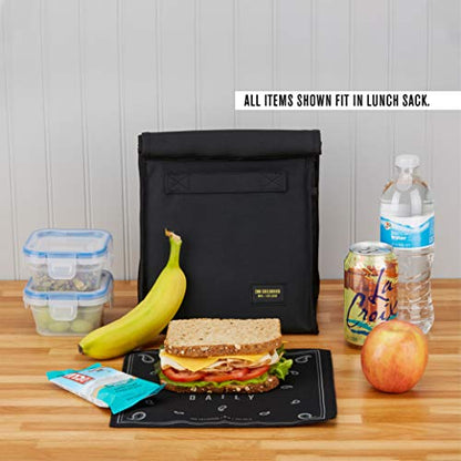 2nd Childhood Insulated Lunch Bag for Men, Durable & Reusable, Black | Slim lunch bag with carry handle, two mesh side pockets and a back slip pocket; insulated liner keeps food cool - color: Black