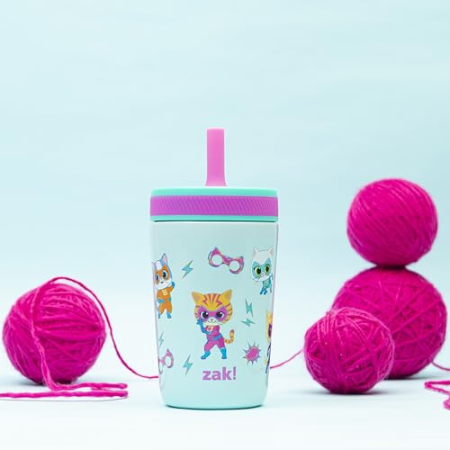 Zak Designs SuperKitties Kelso Toddler Cups For Travel or At Home, 12oz Vacuum Insulated Stainless Steel Sippy Cup With Leak-Proof Design is Perfect For Kids (Ginny, Sparks, Buddy, Bitsy) - color: SuperKitties (Ginny, Sparks, Buddy, Bitsy)