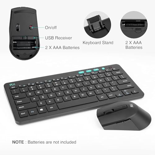 Rii RKM709 2.4 Gigahertz Ultra-Slim Wireless Keyboard and Mouse Combo, Multimedia Office Keyboard for PC, Laptop and Desktop,Business Office(Black)-New