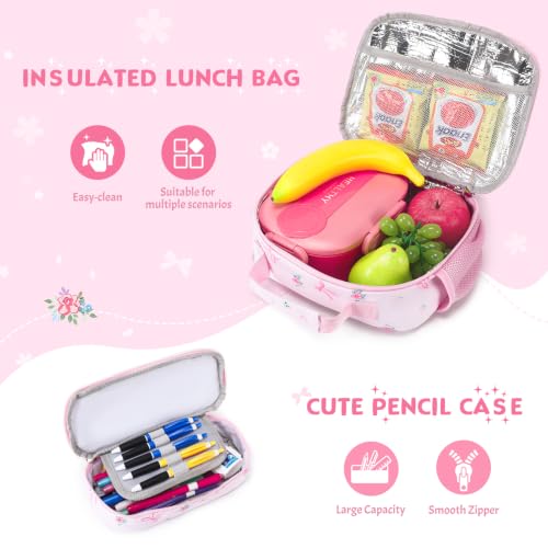 Kids Backpack for Girls 4-8, Cute 3D Soft Bow Toddler Backpack with 34oz Lunch Box, Insulated Bag, Pen Case & Utensils, School Bookbag for Preschool Kindergarten Elementary Student - color: Bow
