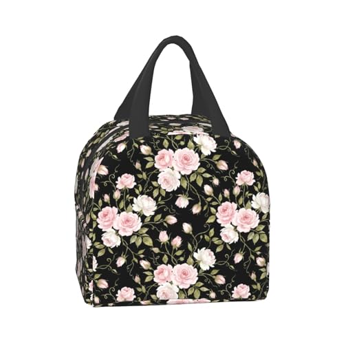 Nerxy Pink Flower Insulated Lunch Box Abstract Floral Cooler Lunch Bag Geometric Flowers Modern Tote Bags for Boys Teens Women Men Picnic Travel School - color: Pink Floral