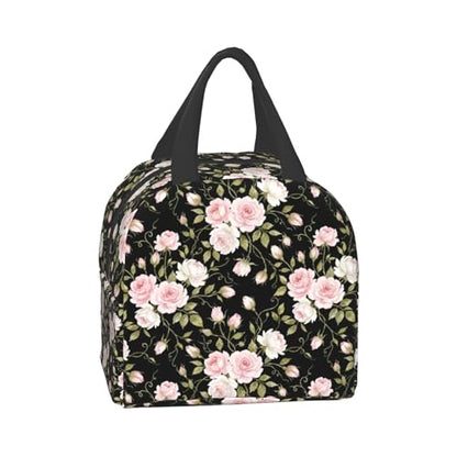 Nerxy Pink Flower Insulated Lunch Box Abstract Floral Cooler Lunch Bag Geometric Flowers Modern Tote Bags for Boys Teens Women Men Picnic Travel School - color: Pink Floral