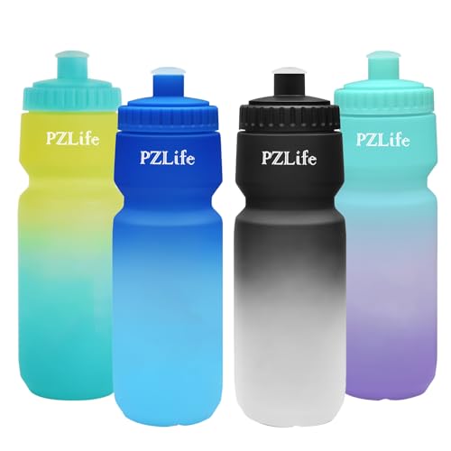24oz Bike Squeeze Water Bottle, BPA Free Cycling Water Bottle,Leakproof, with Capacity Scale w/Pull Top Lid, Reusable Sport Water Bottle, for Bicycle, Gym,Mountain Bike 4Pack - color: z-4PCS