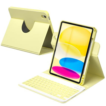 YBING for iPad A16 Case with Keyboard & iPad 10th Generation 10.9" 2022, 360 Rotation Magnetic Cover with 7-Color Backlit Wireless Detachable Keypad with Pencil Holder (Yellow) - color: Yellow