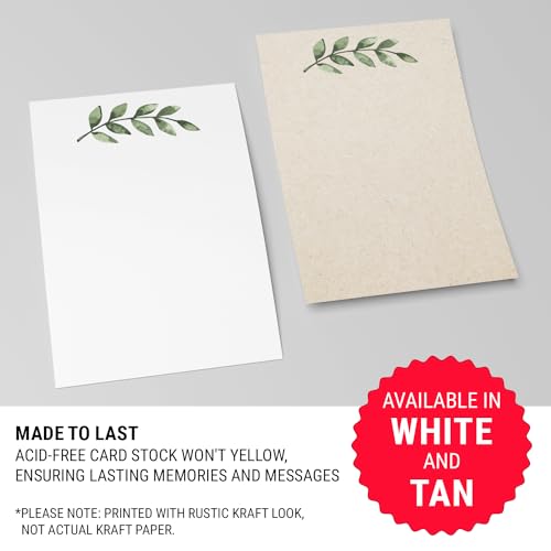 321Done Blank Note Cards, 4x6 Thick Cardstock - Greenery Leaves White Card Stock, Notecards & Stationery for Writing, Stamping, Printing - Made in USA, Set of 50 - No Envelopes - color: Greenery, White, size: 4x6, Vertical