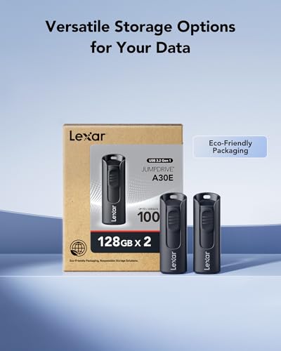 Lexar 128GB 2-Pack Flash Drive A30E USB 3.2 Gen 1, USB Drive up to 100MB/s, Storage Expansion and Backup for PC and Mac Systems - size: 128GB