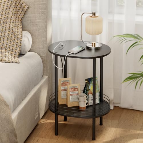 DGSANDGO Side Table with Charging Station,Side Tables Living Room,Nightstand with USB Ports and Outlets,Samll End Table for Small Space,Living Room,Bedroom, Nursery,(1PC,Black) - color: Black Power Outlets