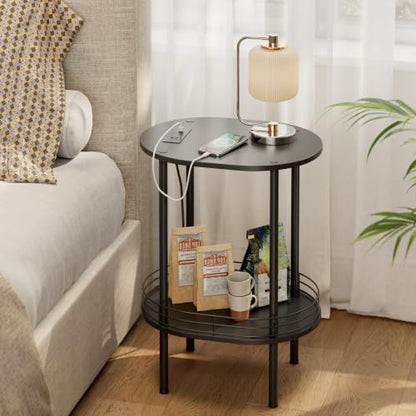 DGSANDGO Side Table with Charging Station,Side Tables Living Room,Nightstand with USB Ports and Outlets,Samll End Table for Small Space,Living Room,Bedroom, Nursery,(1PC,Black) - color: Black Power Outlets
