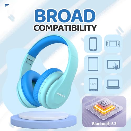 JoySpark Kids Bluetooth Headphones, Lightweight Wireless Headphones for Kids, 85/94dB Volume Limited, 60 Hours Playtime, Bluetooth 5.3, Over-Ear Toddler Headsets with Built-in Mic (Macaron Blue) - color: Macaron Blue