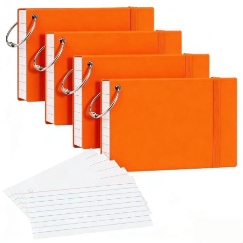 NEEWAY Heavyweight Ruled Index Cards 3x5, 200 Count Flash Cards with Rings and Cover, White Note Cards Lined for Home, Office (Orange) - color: Orange