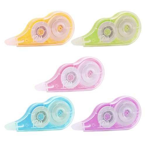 5 Pcs 39.4 Ft Colorful Correction Tape, White Wrong Out Tape Roller Bulk for Noting, Teacher Supplies, School, Office and Home (5 Colors) - size: 1 Count (Pack of 5)