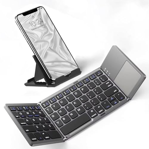 Slim Foldable Wireless Keyboard Compatible with OnePlus Open with TOUCHPAD Mouse Fully Universal Providing 48H Use, 560 Days Standby, Portable, Compact, Tri-Fold, Rechargeable!