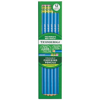 Ticonderoga Erasable Checking Wood-Cased Pencils, Pre-Sharpened, Blue, 12 Count - style: 12 Count, Blue