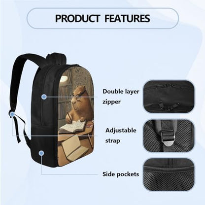 Cool Capybara Backpack with Lunch Box Kids Boys Back to School, Backpack for 2nd Grade Boys Back to School Back Pack Pencil Case and Water Bottle Holder 4 Piece Set for Kids Study - color: Capybara