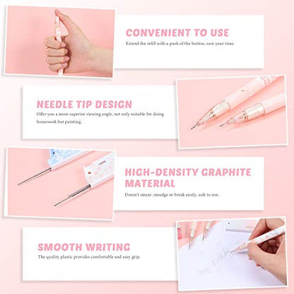 Breling 30 Pcs Kawaii Peach Mechanical Pencil Gift Set 12 Mechanical Japanese Pencils 6 Cute Peach Eraser 12 Tube HB Refill First Day of School Office Gift(0.7mm) - size: 0.7mm