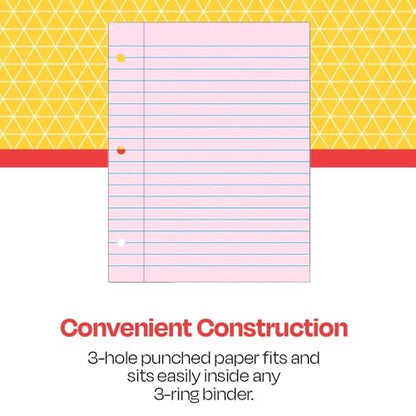 School Smart 3-Hole Punched Filler Paper, 8-1/2 x 11 Inches, Pink, 100 Sheets - 087155