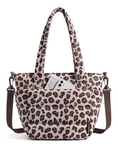 BAGSMART Lunch Bag Women Small Insulated Tote with Lunch Compartment Quilted Lightweight Puffy Tote Bag for Work, Travel, Outdoor, Leopard Print - color: Leopard Print