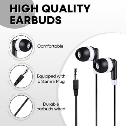 Wholesale Bulk Earbuds Headphones 100 Pack Class Set for School Classroom Students Kids Children Toddler Boys Girls Teen Adults(Black,100 Pack) - color: Black, size: 100 Packs