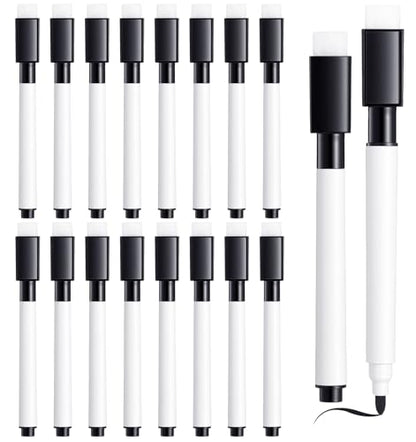 16 Pcs Dry Erase Marker with Eraser, Small Dry Erase Markers for Whiteboard | Black Dry Erase Markers with Erasers, Magnetic Dry Erase Black Markers for Home, Office Supplies