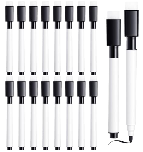 16 Pcs Dry Erase Marker with Eraser, Small Dry Erase Markers for Whiteboard | Black Dry Erase Markers with Erasers, Magnetic Dry Erase Black Markers for Home, Office Supplies