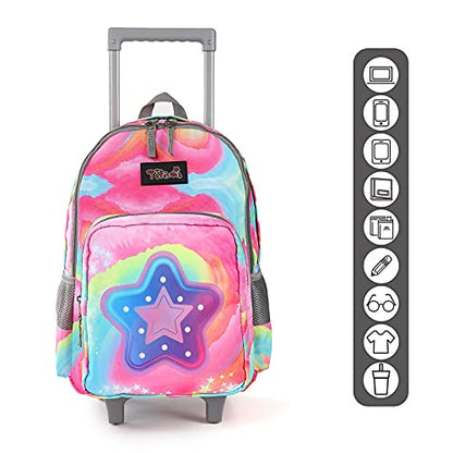 Tilami Rolling Backpack 18 inch Double Handle Wheeled Laptop Boys Girls Travel School Children Luggage Toddler Trip (Starlight) - color: Starlight Black