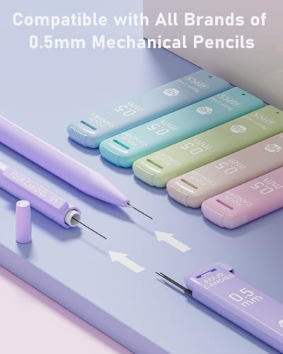 Four Candies 0.5mm Lead Refills in Cute Case, Pack of 360 PCS Black HB #2 Break Resistant Mechanical Pencil Refills, 6 Tubes of 0.5 Leads, 60 Pieces per Tube - size: 1 Count (Pack of 6)