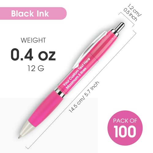 Custom Pens with Logo for Business - Pack of 100 Bulk Promotional Pens - color: Pink