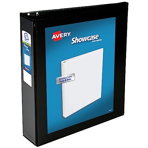 Avery Showcase Standard View 3 Ring Binder, 2" Slant Rings, 530-Sheet Capacity, 2.8 Inch Wide Spine, 1 Black Binder, Ideal for Lightweight Organization and Occasional Referencing (19700) - size: 2"