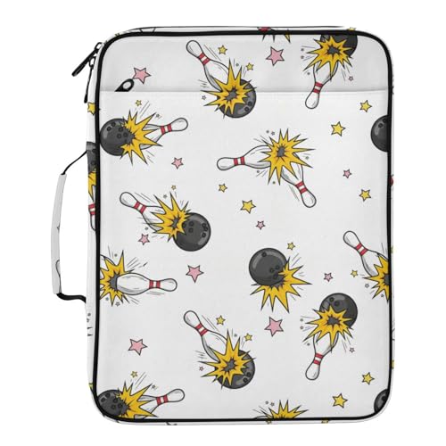 Sports Bowling Zipper Binder Bag with Handle,1.25 Inch 3 Ring O-Ring 500 Sheet Capacity 6 Tab Expanding File Folder Storage Pockets Binder for School Office Organizer Supplies