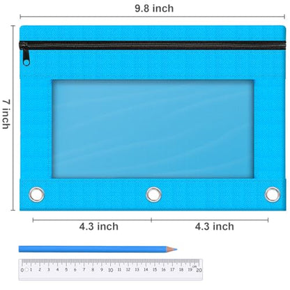Pencil Pouch for 3 Ring Binder, 2 Pack Pencil Bags with Zipper, Sky Blue Pencil Case for Classroom School Office Supplies, Large Sturdy and Durable Cloth Pencil Pocket for 3 Holder Binder - color: Sky Blue