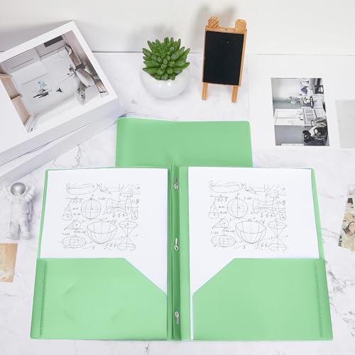 Lincia 100 Pcs Plastic Folders with Pockets and Prong Folders with Prongs 2 Pockets for Office, School for Students, Teachers, Office Workers(Sage Green) - color: Sage Green