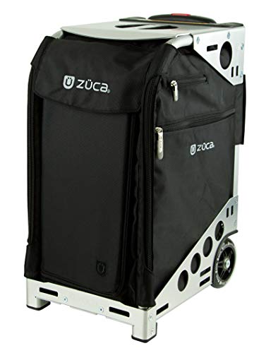 ZUCA Travel Cases for Artists & Professionals - Makeup Case with 4 Vinyl Utility Pouches, Travel Cover, 41" Telescoping Handle, Rolling Wheels & Sturdy Aluminum Frame for Makeup Artists and Creatives - color: Black w/ Silver Frame, style: Pro