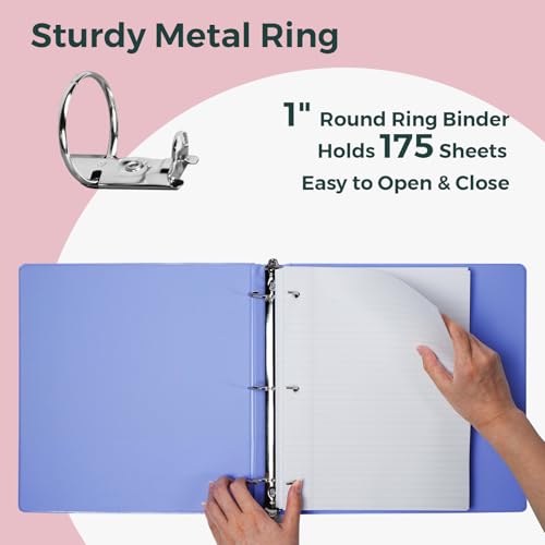 POPRUN 3 Ring Binder 1 Inch, PVC-Free, Holds 175 Sheets of 8.5 x 11 Paper, Extra Durable Organizer with 2 Pockets for School & Office, Heavy-Duty, 1 Pack, White | Fit 175 Sheets 8.5x11 Paper Paper Organizer 2 Pockets,Single Subject Daily Office School Use