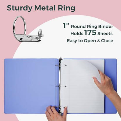 POPRUN 3 Ring Binder 1 Inch, PVC-Free, Holds 175 Sheets of 8.5 x 11 Paper, Extra Durable Organizer with 2 Pockets for School & Office, Heavy-Duty, 1 Pack, White | Fit 175 Sheets 8.5x11 Paper Paper Organizer 2 Pockets,Single Subject Daily Office School Use