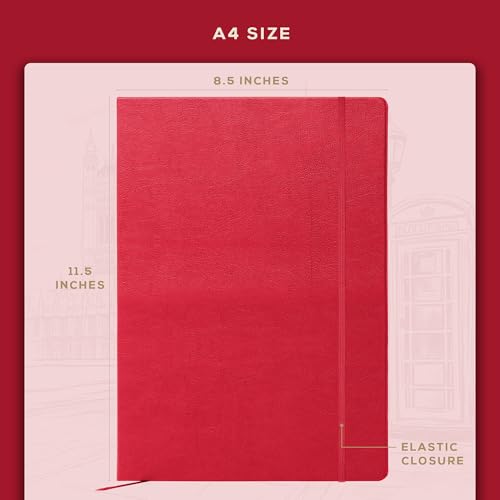 Beechmore Books Blank Sheet Music Notebook – A4 8.5"x11.5" for Songwriters, Musicians & Composers, 156 Thick 120gsm Pages, 10-Staff Perforated Sheets, Vegan Leather Hardcover, Elastic Closure, Gift Box - color: Scarlet Red