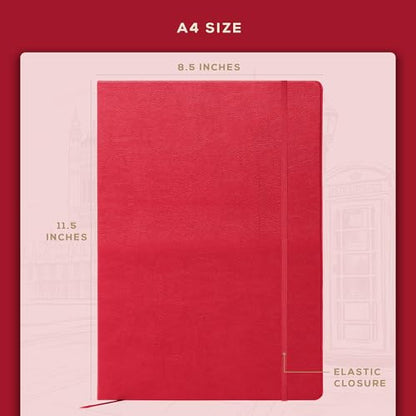 Beechmore Books Blank Sheet Music Notebook – A4 8.5"x11.5" for Songwriters, Musicians & Composers, 156 Thick 120gsm Pages, 10-Staff Perforated Sheets, Vegan Leather Hardcover, Elastic Closure, Gift Box - color: Scarlet Red