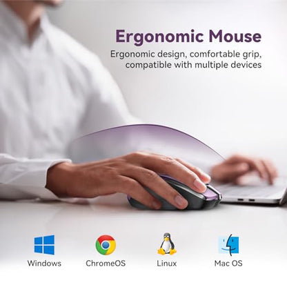 TechRise Bluetooth Mouse (BT5.0/3.0 & 2.4G) Rechargeable Wireless Mouse, 4800 DPI Optical Tracking, 6 Adjustable DPI, 2.4GHz with USB A Receiver, Quiet Clicks, Ergonomic Grips, 6 Buttons - Purple - color: Purple
