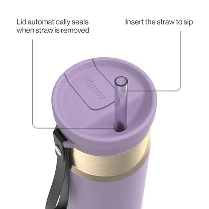 Contigo SnapSeal 709.8ml(24온스) 스테인리스 스틸 진공 단열 물병, 누출 방지 자동 닫힘 뚜껑, 휴대용 스트랩 및 재사용 가능한 빨대, BPA 프리 및 납 프리, 식기세척기 사용 가능 - color: 퍼플 당근 샴페인, size: 24온스