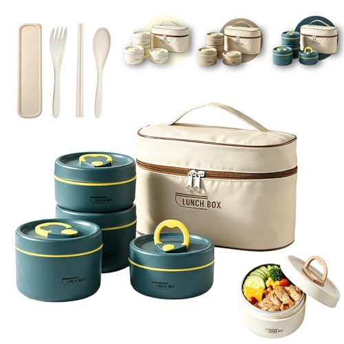 4 Tier Portable Insulated Lunch Container Set, Stackable Bento Box with Thermal Lunch Bag, Microwaveable Hot Food Container for Adults, Leakproof Thermal Food Container for Picnic, Work & Travel - color: Blue, size: 4 Tier