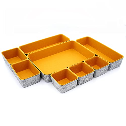 Welaxy 8-Piece Felt Drawer Organizers Curry Desk Tray Makeup Storage - color: Curry