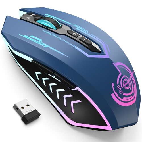 UHURU Gaming Mouse, Wireless Gaming Mouse with 7 Buttons 7 Changeable LED Color up to 12000 DPI, Rechargeable USB Gamer Mouse for PC Laptop (Blue) - color: blue